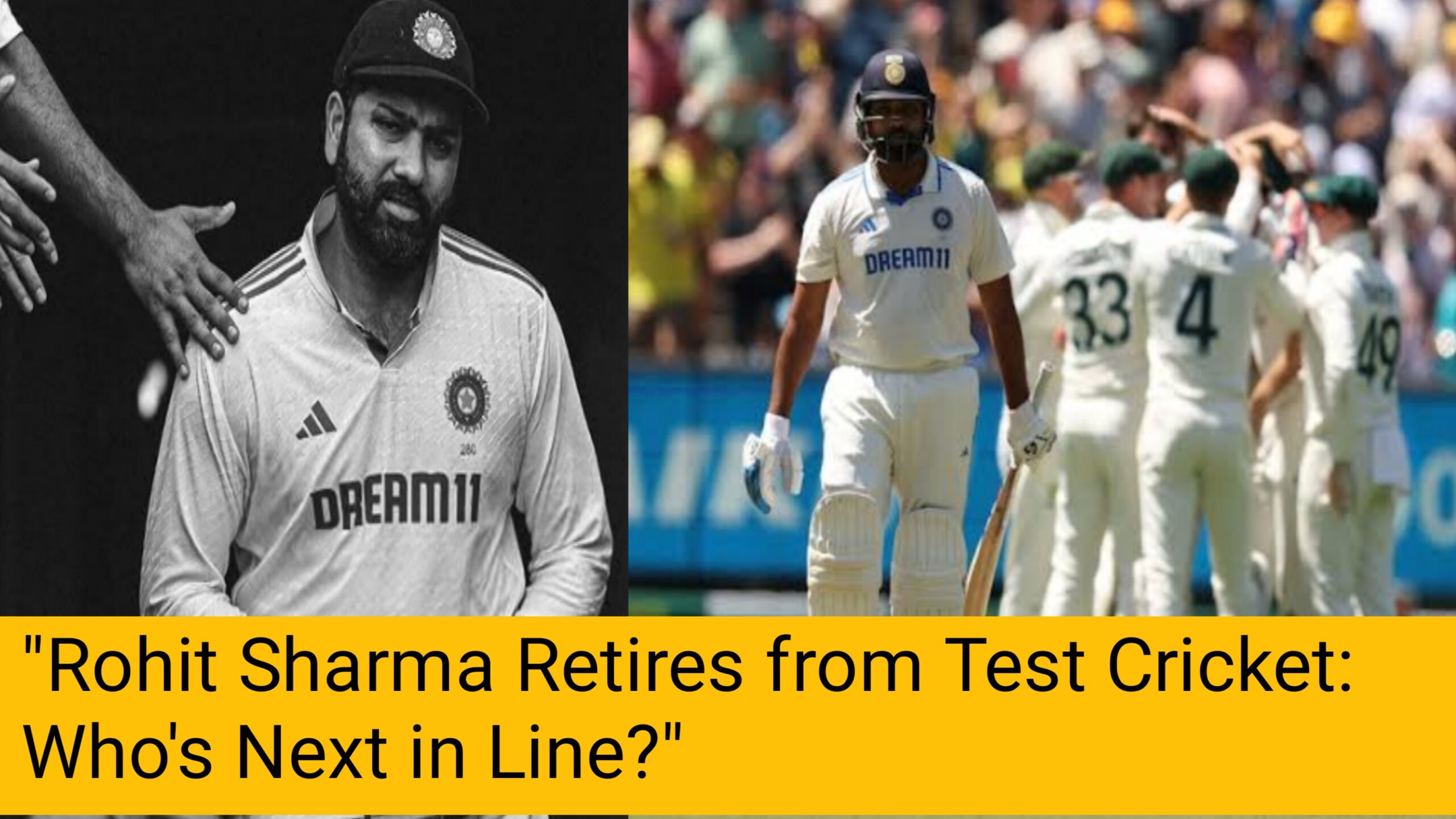 1. "Rohit Sharma Retires from Test Cricket: Who's Next in Line?" 2. "Breaking News: Rohit Sharma Bids Adieu to Test Cricket" 3. "Rohit Sharma Hangs Up His Test Boots: Bumrah, Shubman in Fray for Captaincy" 4. "End of an Era: Rohit Sharma Retires from Test Cricket" 5. "Rohit Sharma's Test Career Comes to an End: Who Will Lead India Next?"