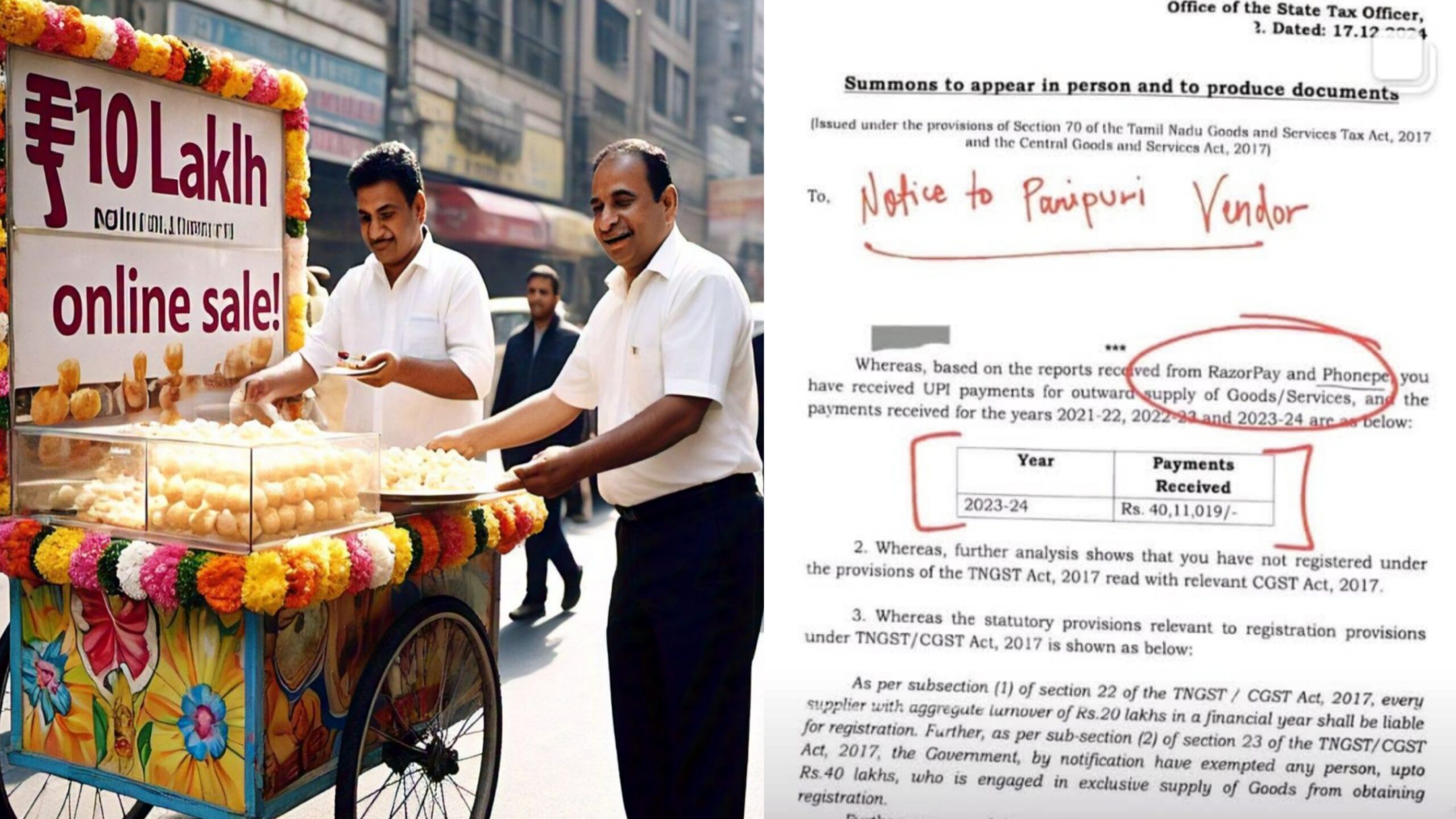 "Pani Puri Vendor's ₹40 Lakh Online Windfall Raises GST Eyebrows"